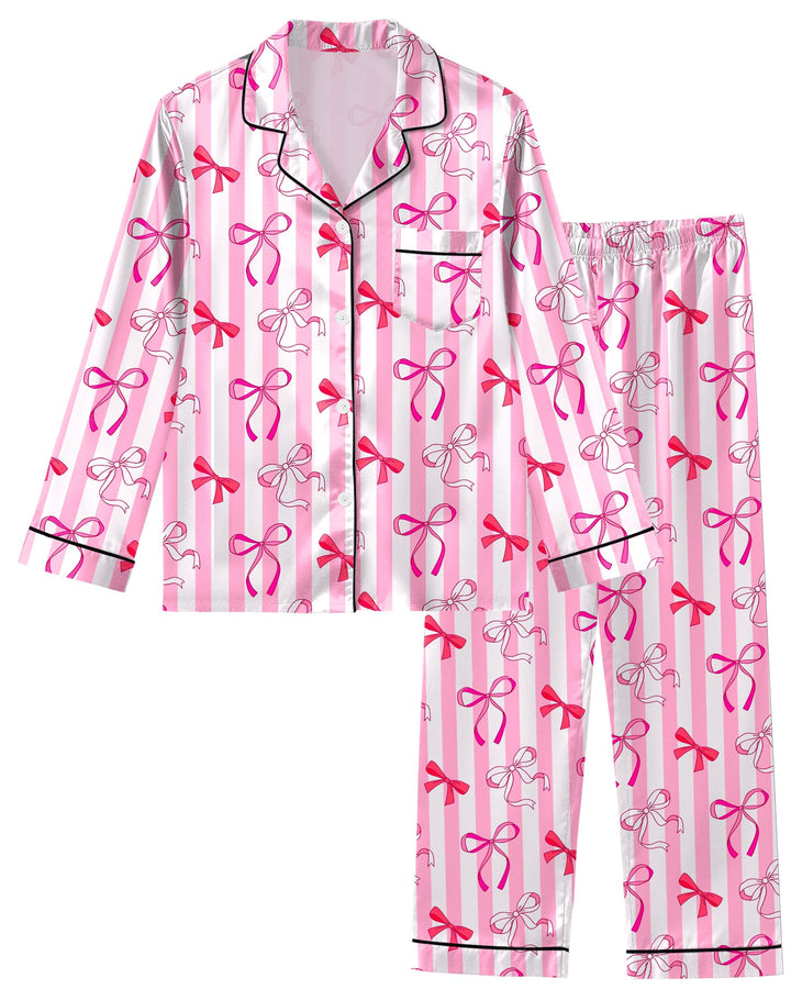 Sylfairy Girls Pajamas Silk PJS Set Satin Sleepwear Long Sleeve Jammies for Kids Button-Down Nightwear Loungewear 3-16 Years