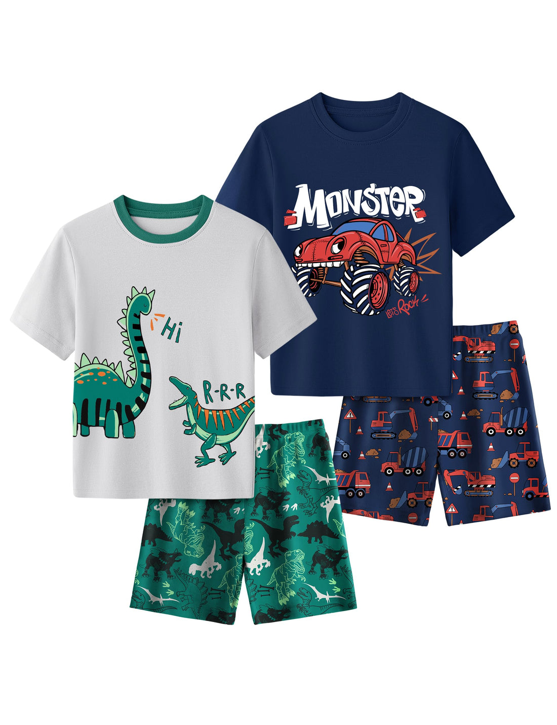 Yoofoss Toddler Pajamas 100% Organic Cotton 4 Piece Short Sleeve Summer Pajama Set Kids Pajamas Boys Girls Snug Fit Pjs Set