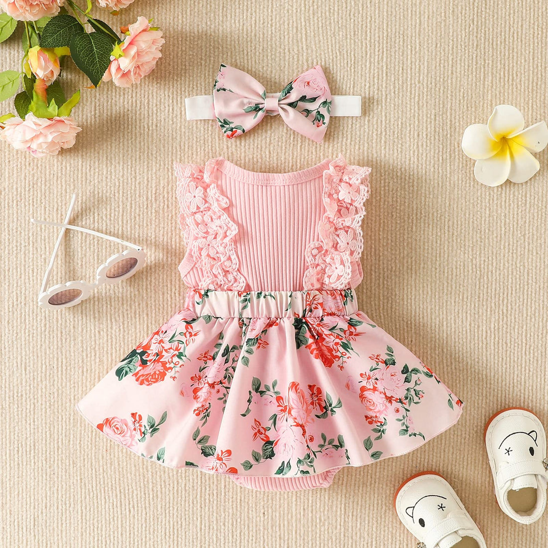 Baby Girl Clothes Newborn Romper Dress Infant Lace Ruffle Sleeveless Summer Outfits with Headband 0-12 Months WEBE CLOTHING