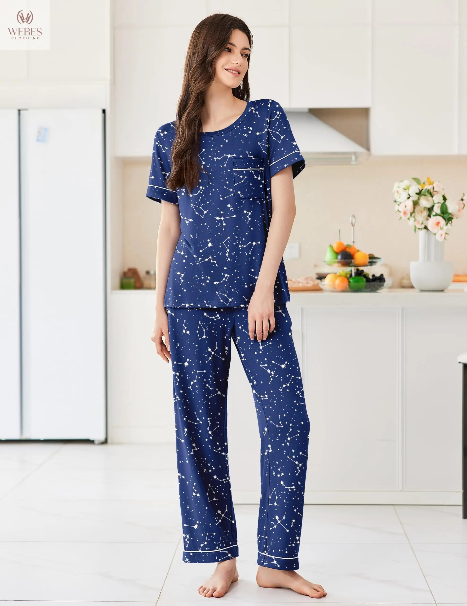 Ekouaer Womens Pajama Sets 2 Piece Pjs Sleepwear Comfy Lounge Set | Short Sleeve Top & Long Pants with Pockets,Soft Lightweight Stretchy Fabric,Summer Loungewear,Gift for Wife,Mom,Friends WEBE CLOTHING