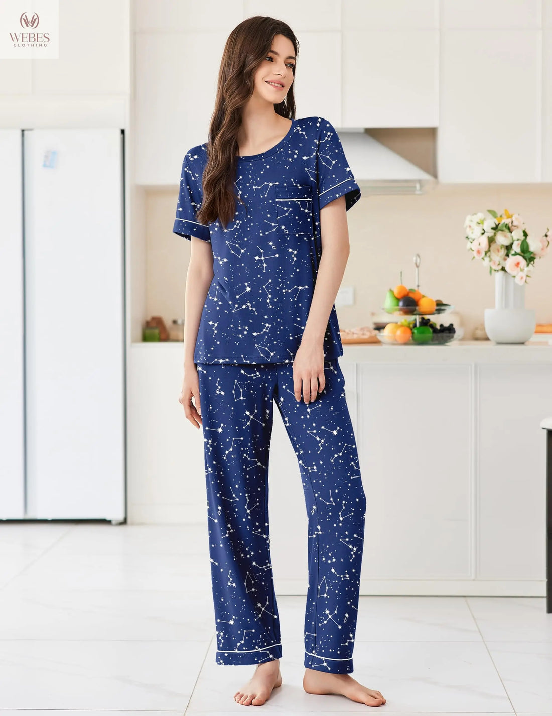 Ekouaer Womens Pajama Sets 2 Piece Pjs Sleepwear Comfy Lounge Set | Short Sleeve Top & Long Pants with Pockets,Soft Lightweight Stretchy Fabric,Summer Loungewear,Gift for Wife,Mom,Friends WEBE CLOTHING