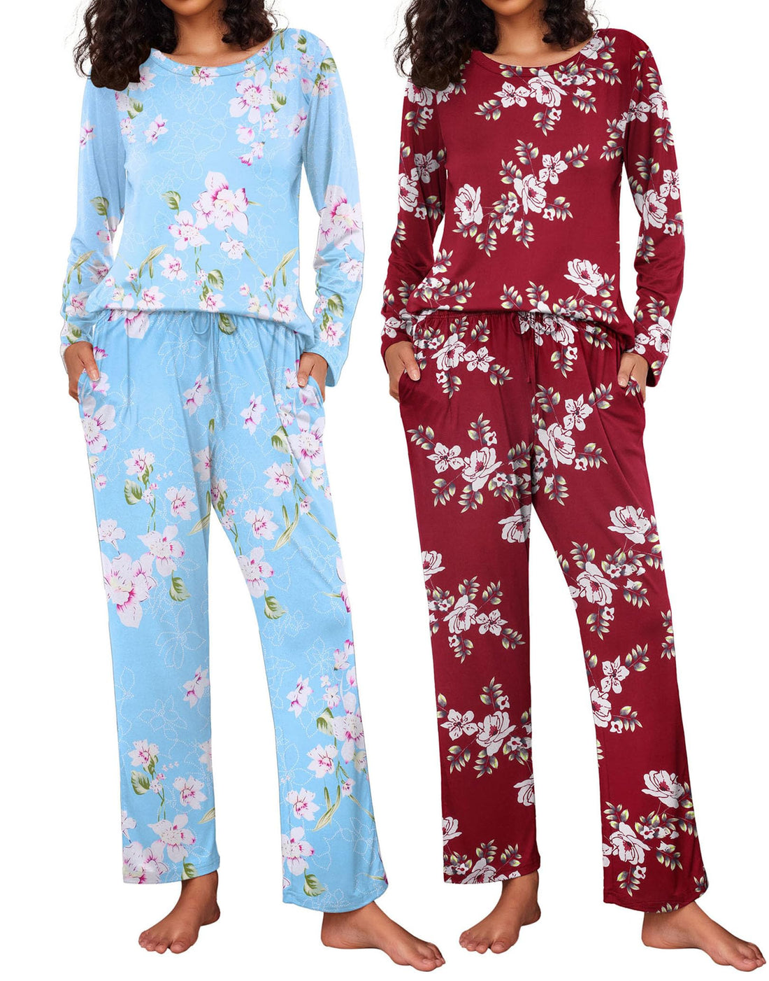 Ekouaer 2 Pack Womens Pajama Sets Long Sleeve Pjs Lounge Set Soft Comfy Sleepwear Winter Loungewear
