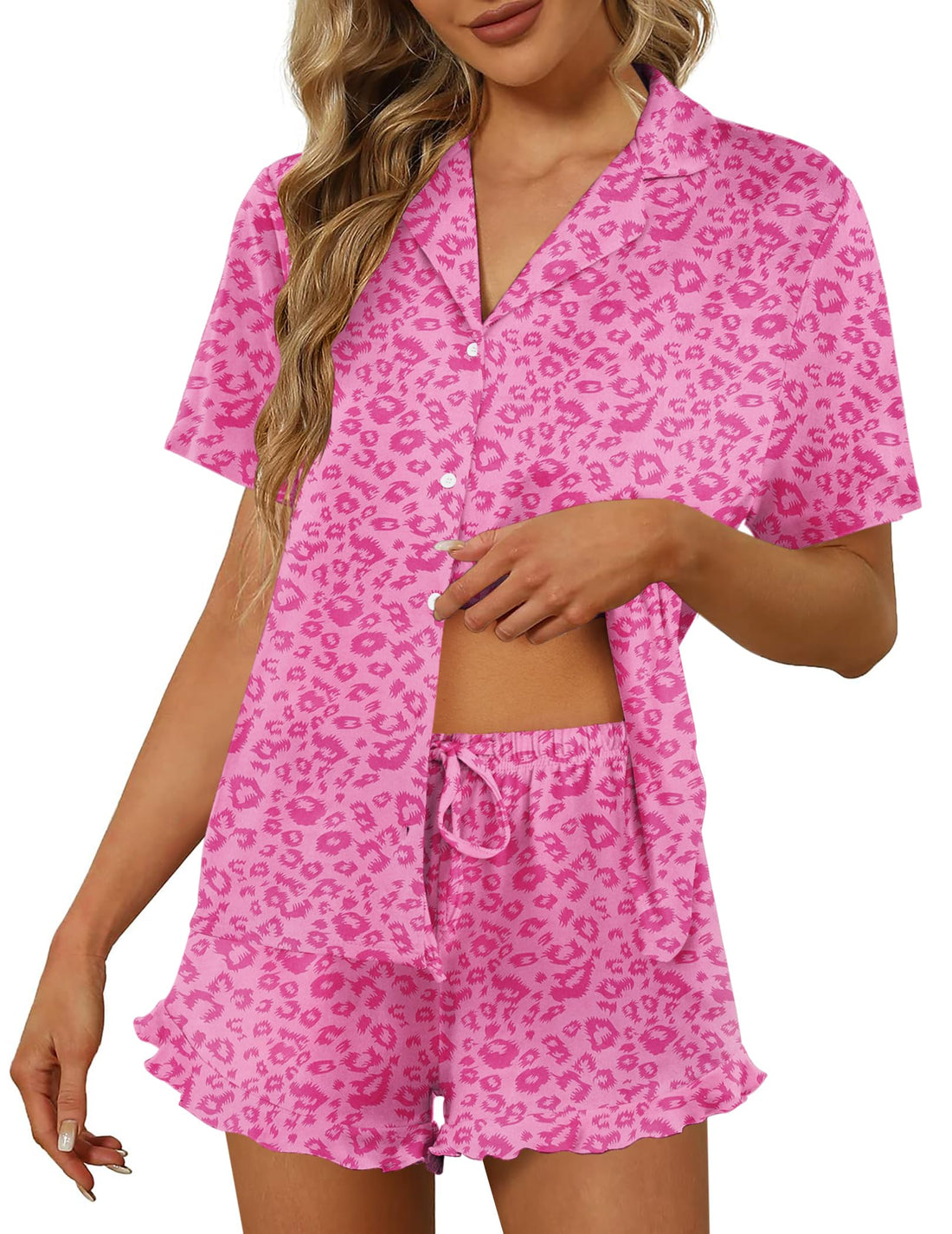 Ekouaer Pajamas Set for Women Short Sleeve Sleepwear Button Down Pjs Lounge Sets Soft Nightwear