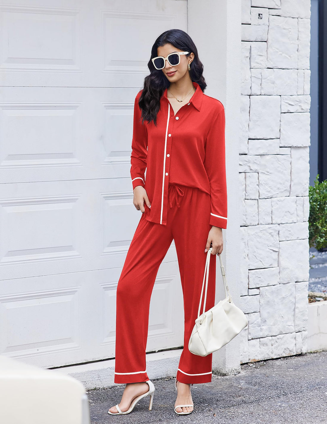 Ekouaer Womens Pajama Sets Long Sleeve Sleepwear Soft Button Down Pjs 2 Piece Loungewear witn Pants S-XXL