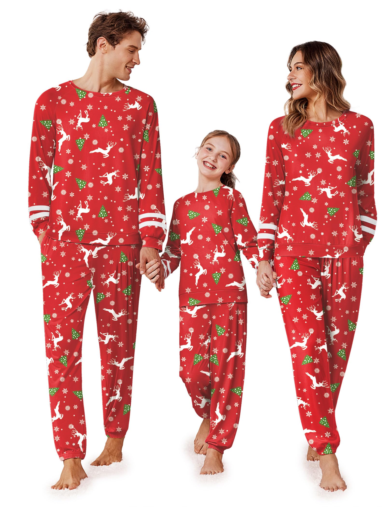 Ekouaer Family Christmas Pajamas Matching Sets Long Sleeve Couple Pjs Holiday Sleepwear Soft Loungewear with Pockets