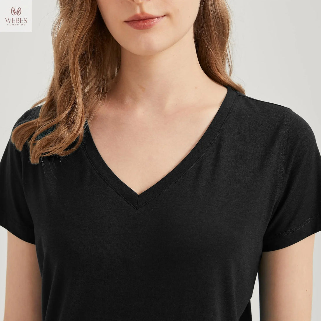 netdraw Women's Ultra-Soft Bamboo Viscose Cotton V-Neck Short Sleeve T-Shirt, Casual Summer Tops for Lounge Sleep Pajama