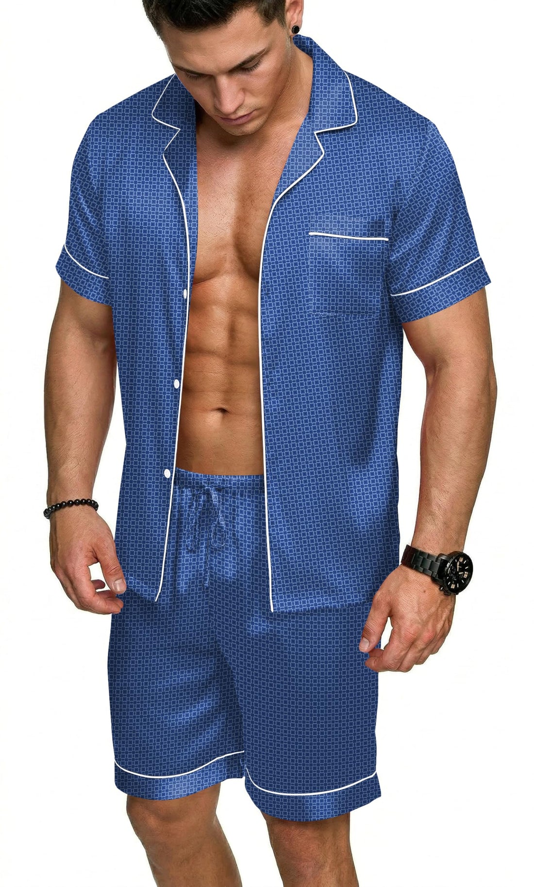 Ekouaer Mens Silk Satin Pajamas Set, Short Sleeve Sleepwear Lightweight Button Up Lounge Pjs Set with Pockets S-4XL WEBE CLOTHING