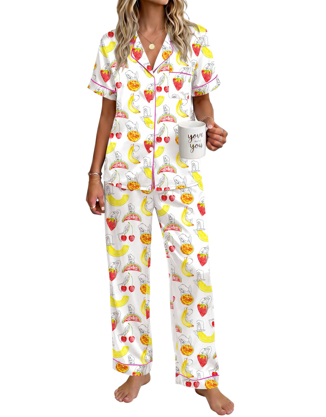 Ekouaer Womens Silky Satin Pajamas Set Short Sleeve Button Down Sleepwear 2 Piece Lounge Set Pj Set WEBE CLOTHING