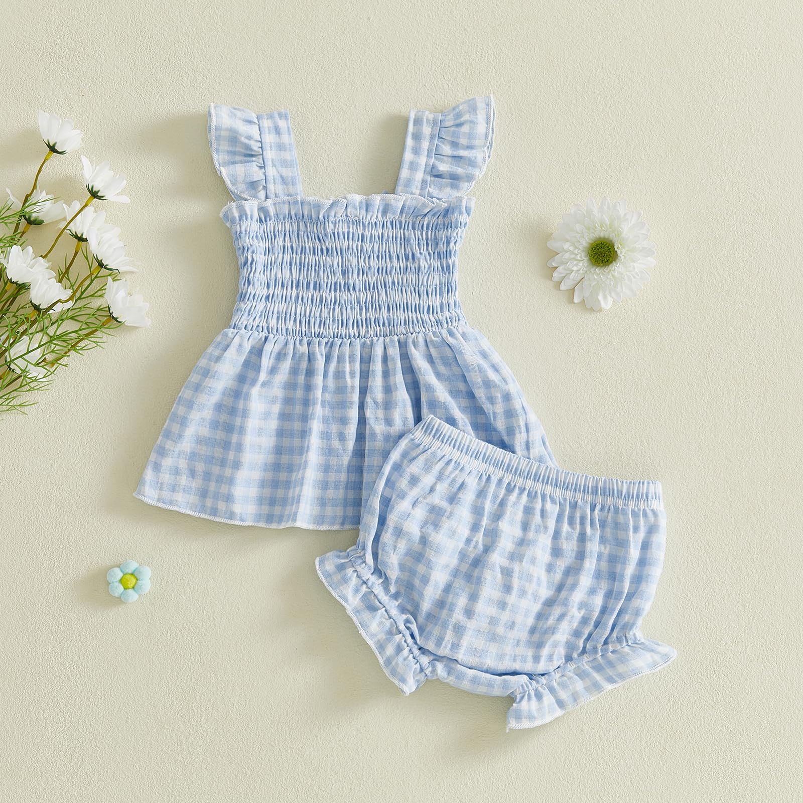 Baby Girl Clothes Infant Summer Outfits Set Plaid Ruffle Sleeve Shirt Tops and Bloomers Shorts WEBE CLOTHING