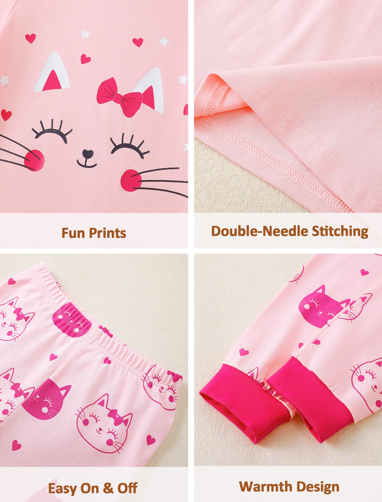 Mikrdoo Girls Pajamas Kids Soft Cute Cotton Long Sleeve 2 Piece Stretchy Snug Fit Pjs Set for Girls Size 4-14Y