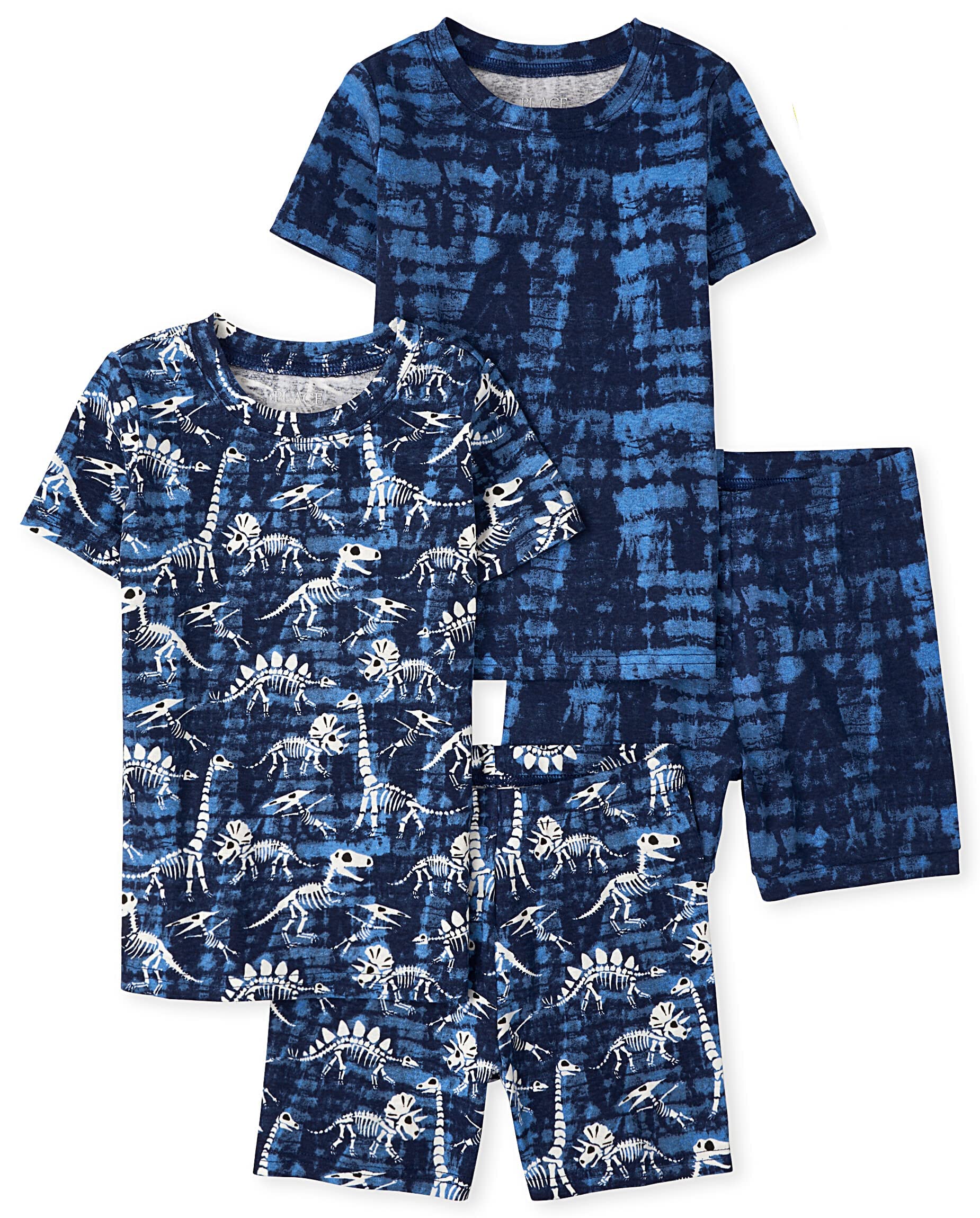 The Children's Place Boys' Short Sleeve Top and Shorts Snug Fit 100% Cotton 4 Piece Pajama Set