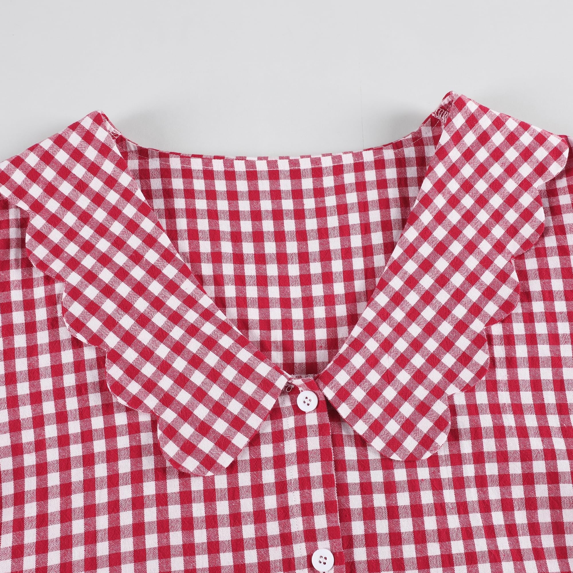 Tanming Womens Gingham 2 Piece Pajamas Sets Puff Sleeve Babydoll Shirt Ruffle Pants Pj Lounge Set Sleepwear WEBE CLOTHING