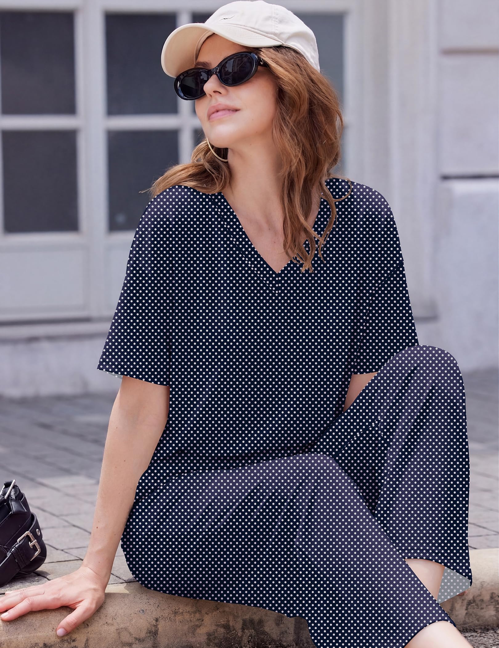 Ekouaer 2 Packs Lounge Sets for Women Short Sleeve Pajamas Set V Neck Top and Long Pants Comfy Pjs Outifts with Pockets