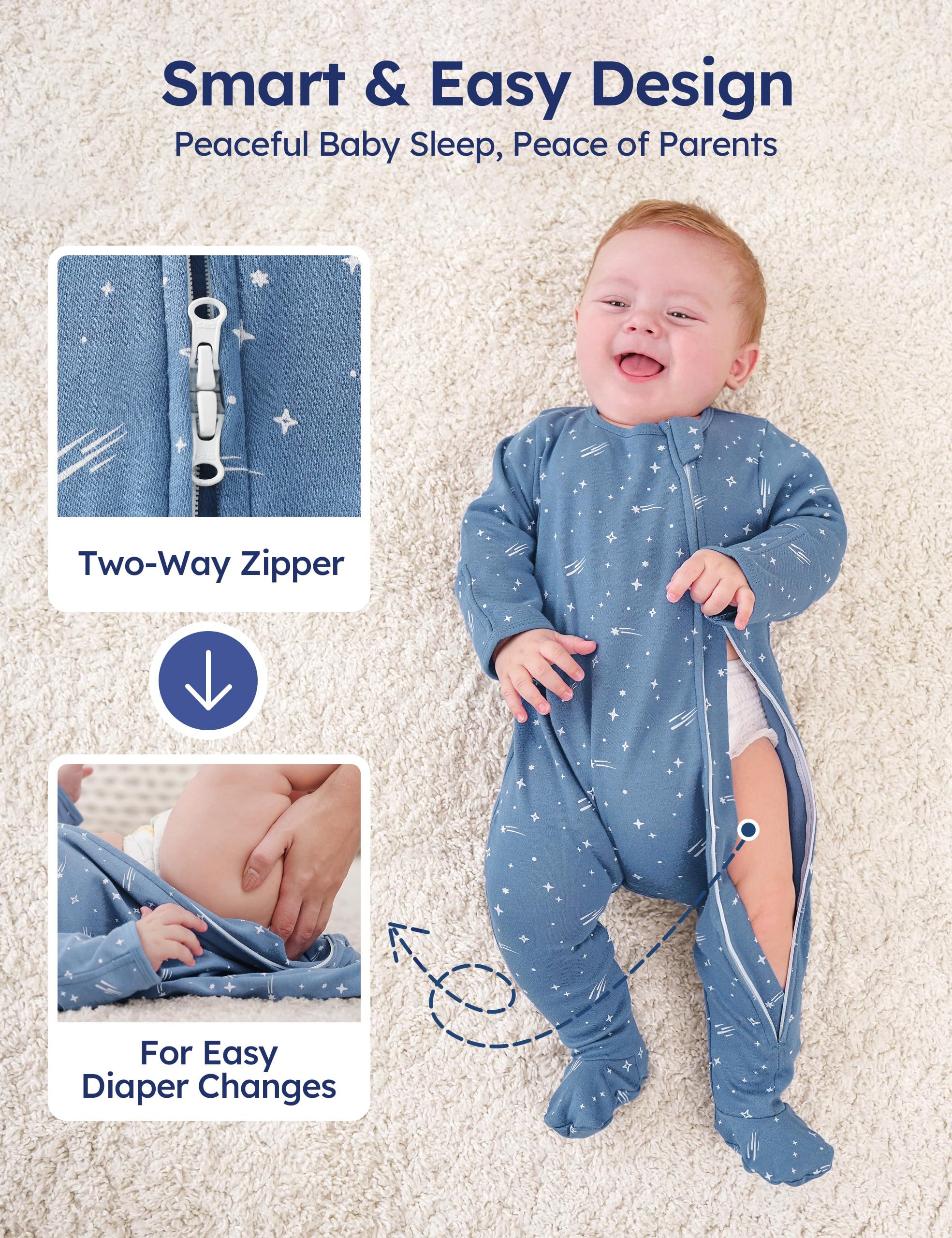 Unnivoll Baby Pajamas 100% Cotton Baby Sleepers for Newborn 0-3 3-6 6-9 Months 3Pcs Footie Pajamas Baby Boys Girls Clothes