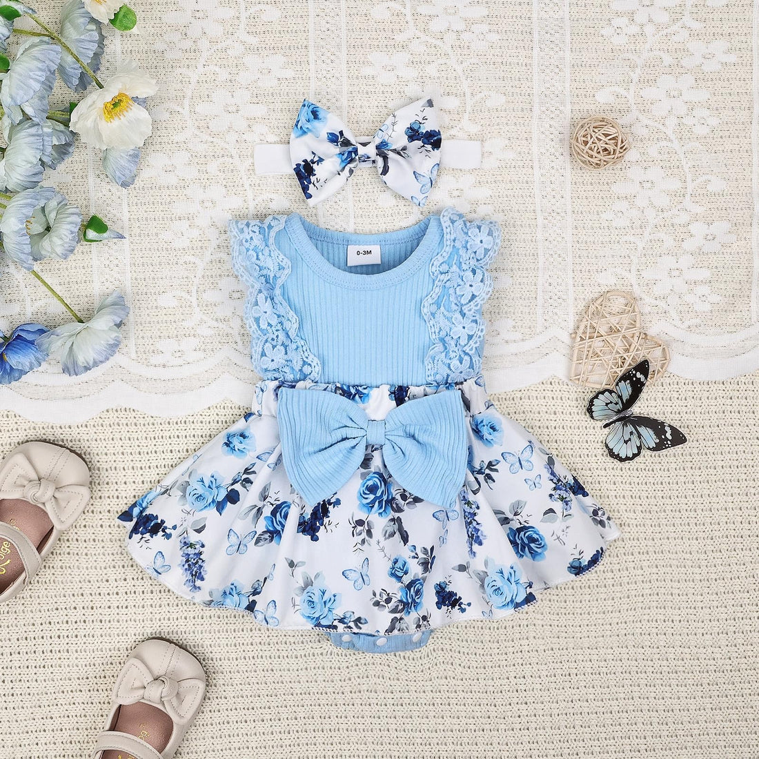 Baby Girl Clothes Newborn Romper Dress Infant Lace Ruffle Sleeveless Summer Outfits with Headband 0-12 Months WEBE CLOTHING