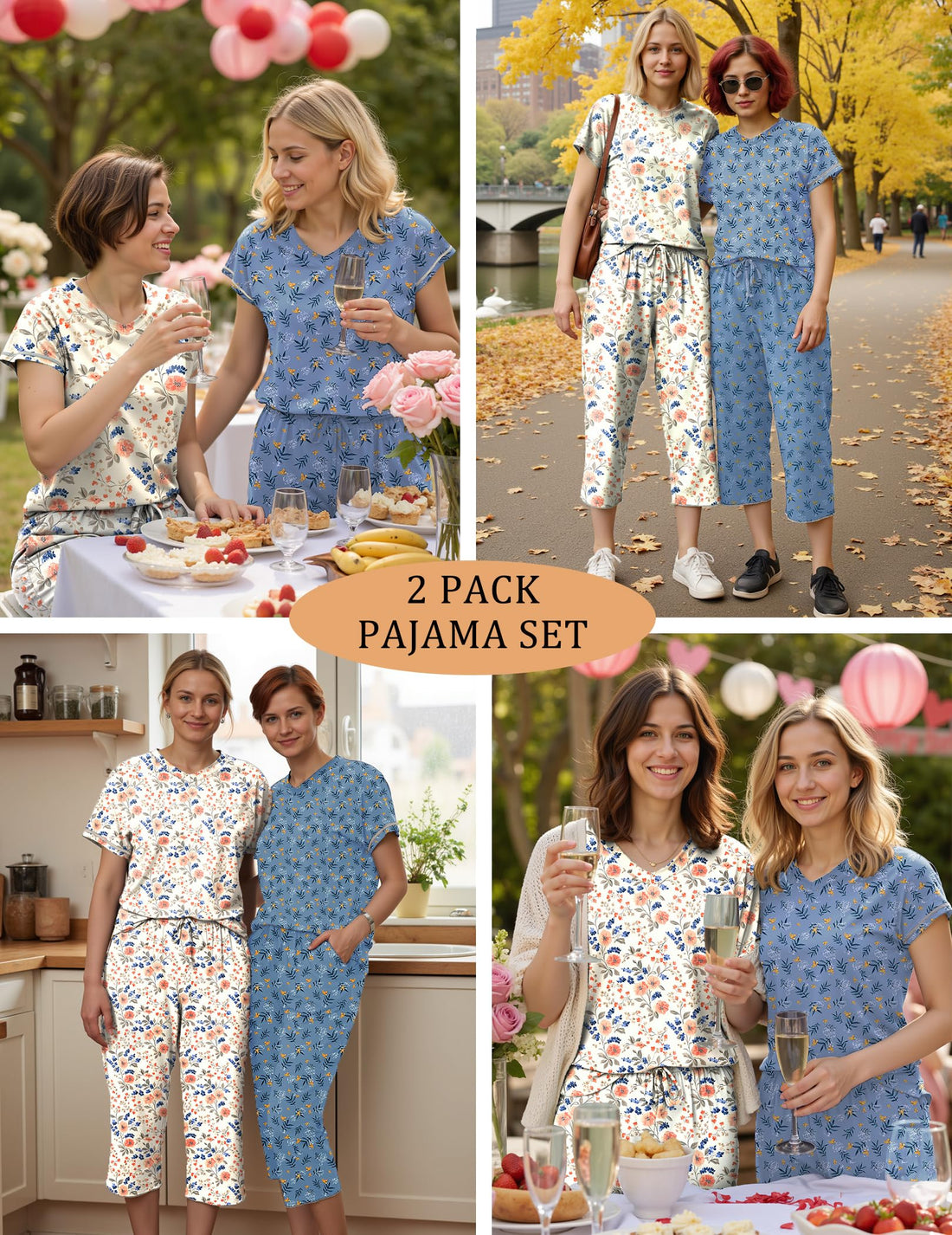 Marvmys Womens 2 Pack Pajama Sets Short Sleeve Sleepwear Capri Pants Pjs | Pockets, Lightweight, Cooling Pyjamas, Nightwear Comfy for Daily Wear, Pajams sets, Sleep, Travel, Wife, Mom WEBE CLOTHING
