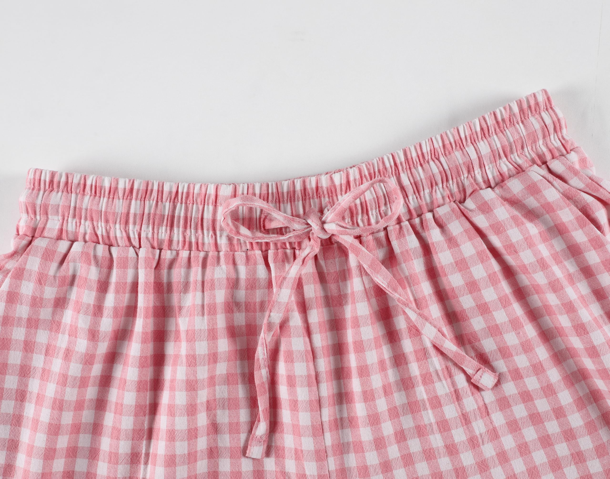Tanming Womens Gingham 2 Piece Pajamas Sets Puff Sleeve Babydoll Shirt Ruffle Pants Pj Lounge Set Sleepwear WEBE CLOTHING