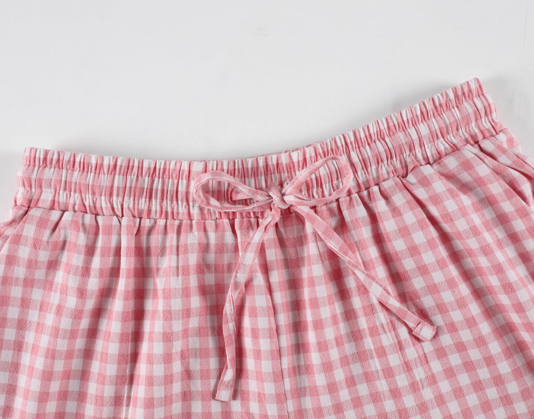 Tanming Womens Gingham 2 Piece Pajamas Sets Puff Sleeve Babydoll Shirt Ruffle Pants Pj Lounge Set Sleepwear WEBE CLOTHING