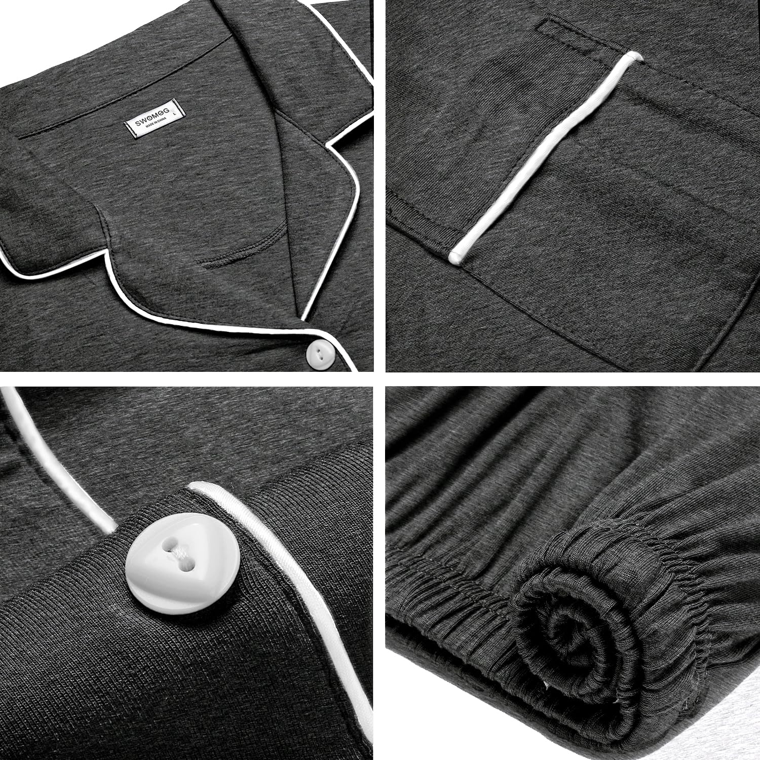 SWOMOG 100% Cotton Mens Pajama Set Short Sleeve Sleepwear Button Down Loungewear 2 PCS Cotton Pjs Set with Pockets WEBE CLOTHING