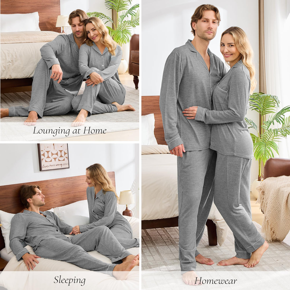 PJGGZ Matching Pajamas for Couples, Button Down Loungewear Soft Warm Long Sleeve Sleepwear His and Hers Pajamas Sets WEBE CLOTHING