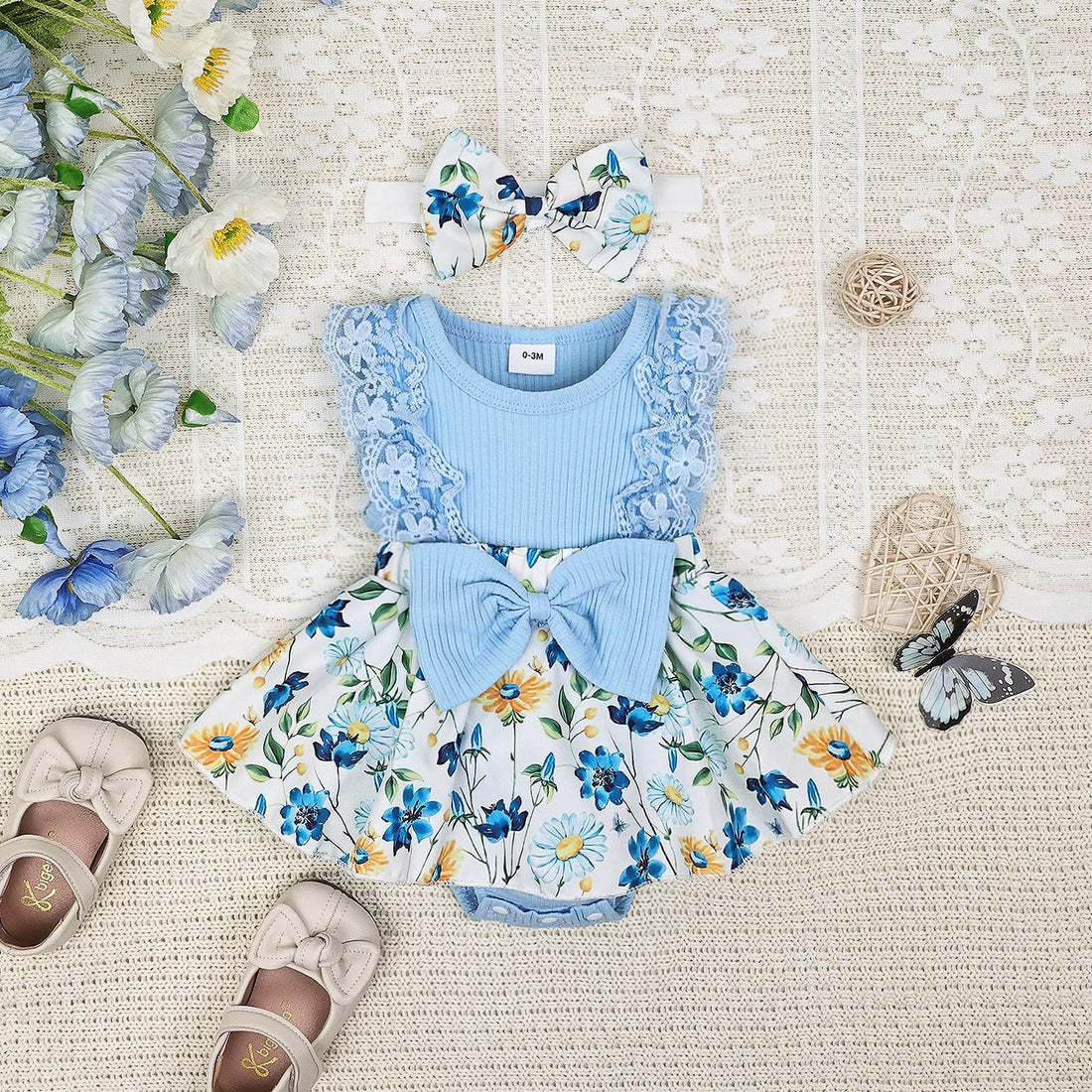 Baby Girl Clothes Newborn Romper Dress Infant Lace Ruffle Sleeveless Summer Outfits with Headband 0-12 Months WEBE CLOTHING