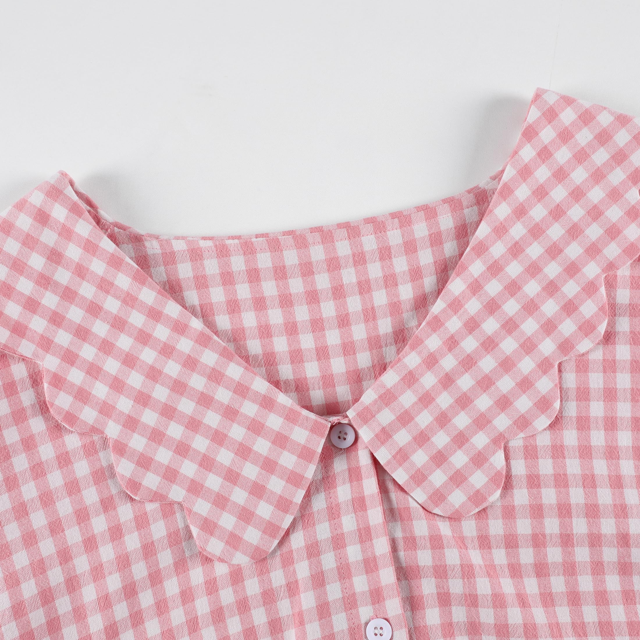 Tanming Womens Gingham 2 Piece Pajamas Sets Puff Sleeve Babydoll Shirt Ruffle Pants Pj Lounge Set Sleepwear WEBE CLOTHING