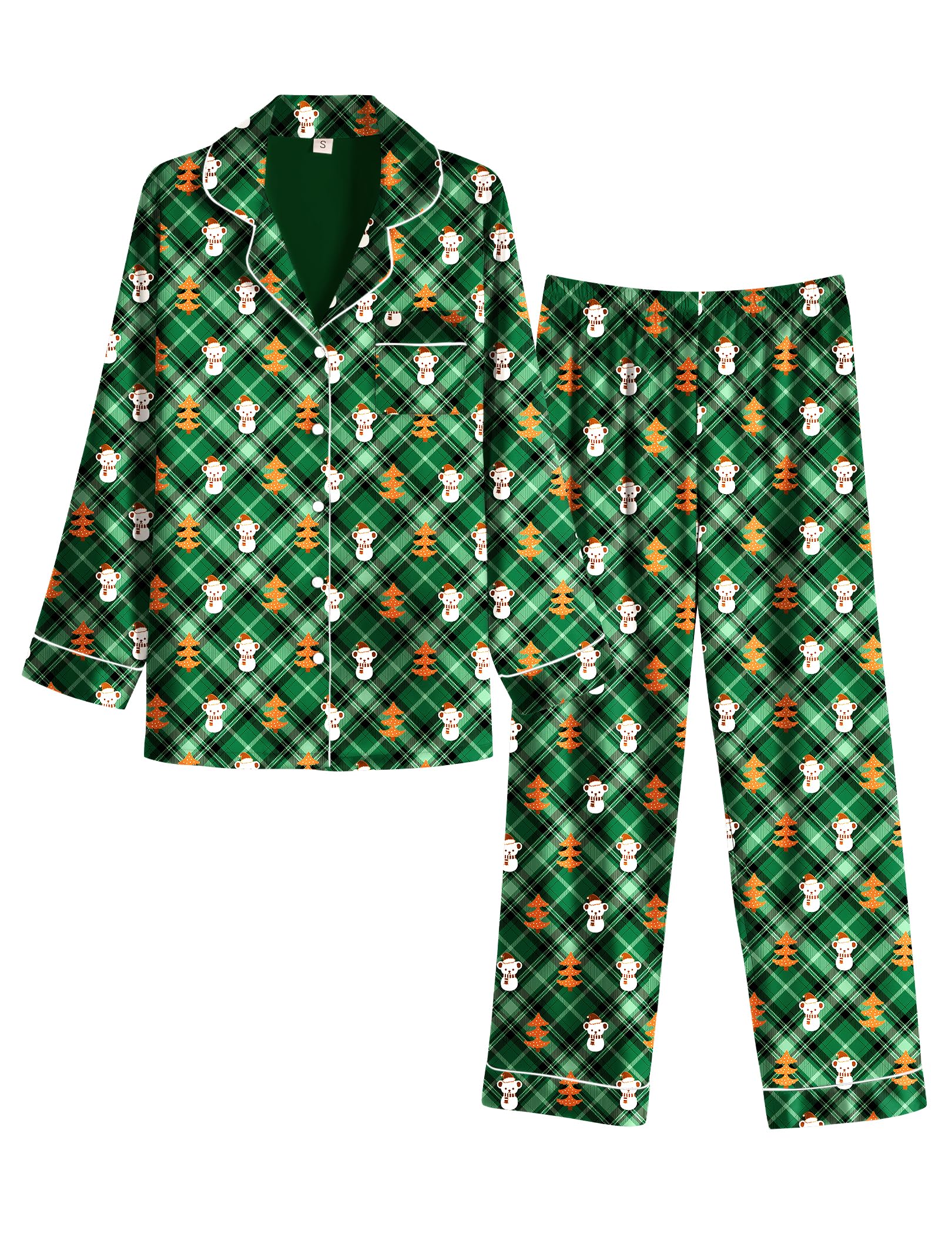 Ekouaer Womens Satin Silky Pajama Set Classic Pattern Button Down Pjs Set | Soft Fabric, Long Sleeve Notch Collar with Contrast Piping, Chest Pocket, Gifting Sleepwear WEBE CLOTHING