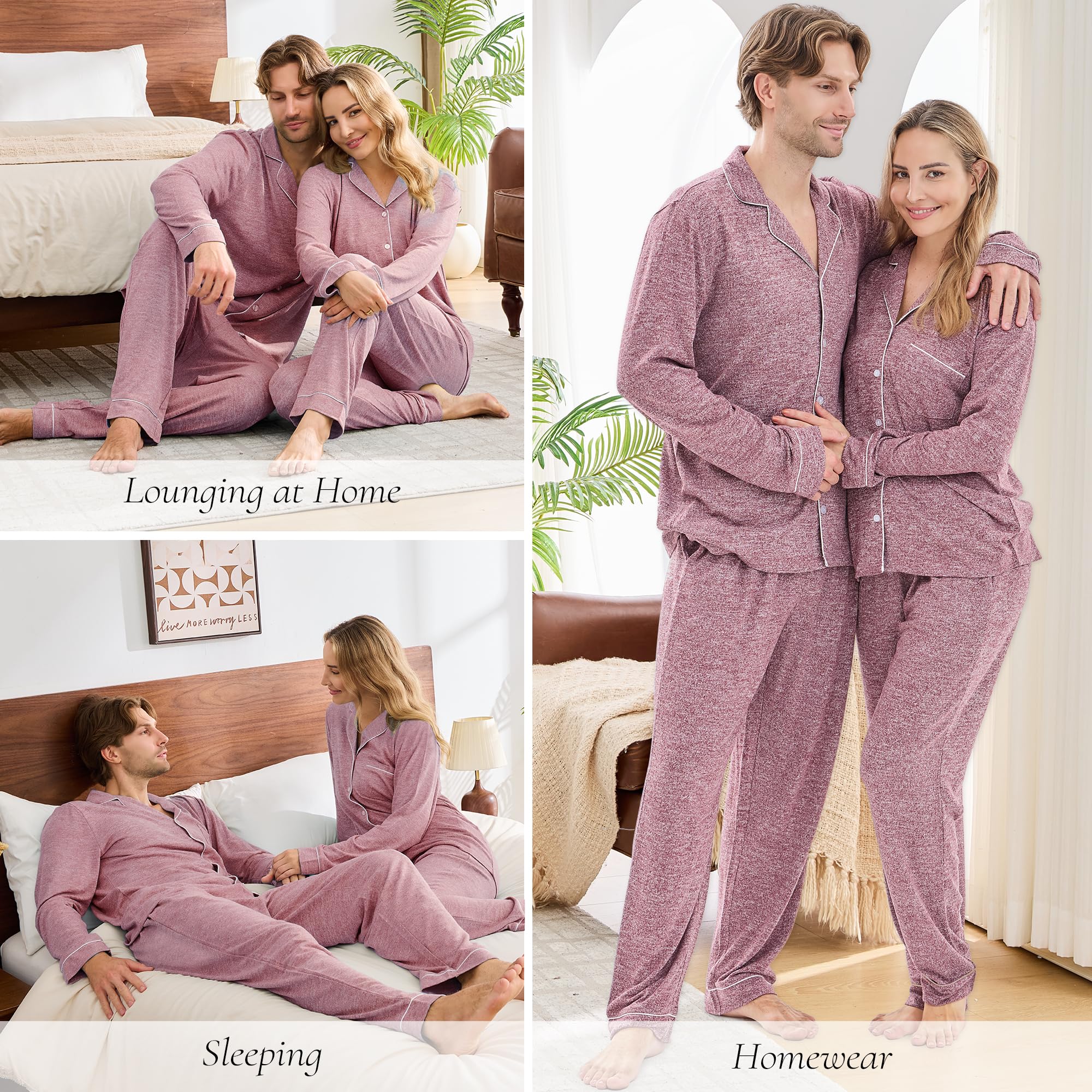PJGGZ Matching Pajamas for Couples, Button Down Loungewear Soft Warm Long Sleeve Sleepwear His and Hers Pajamas Sets WEBE CLOTHING