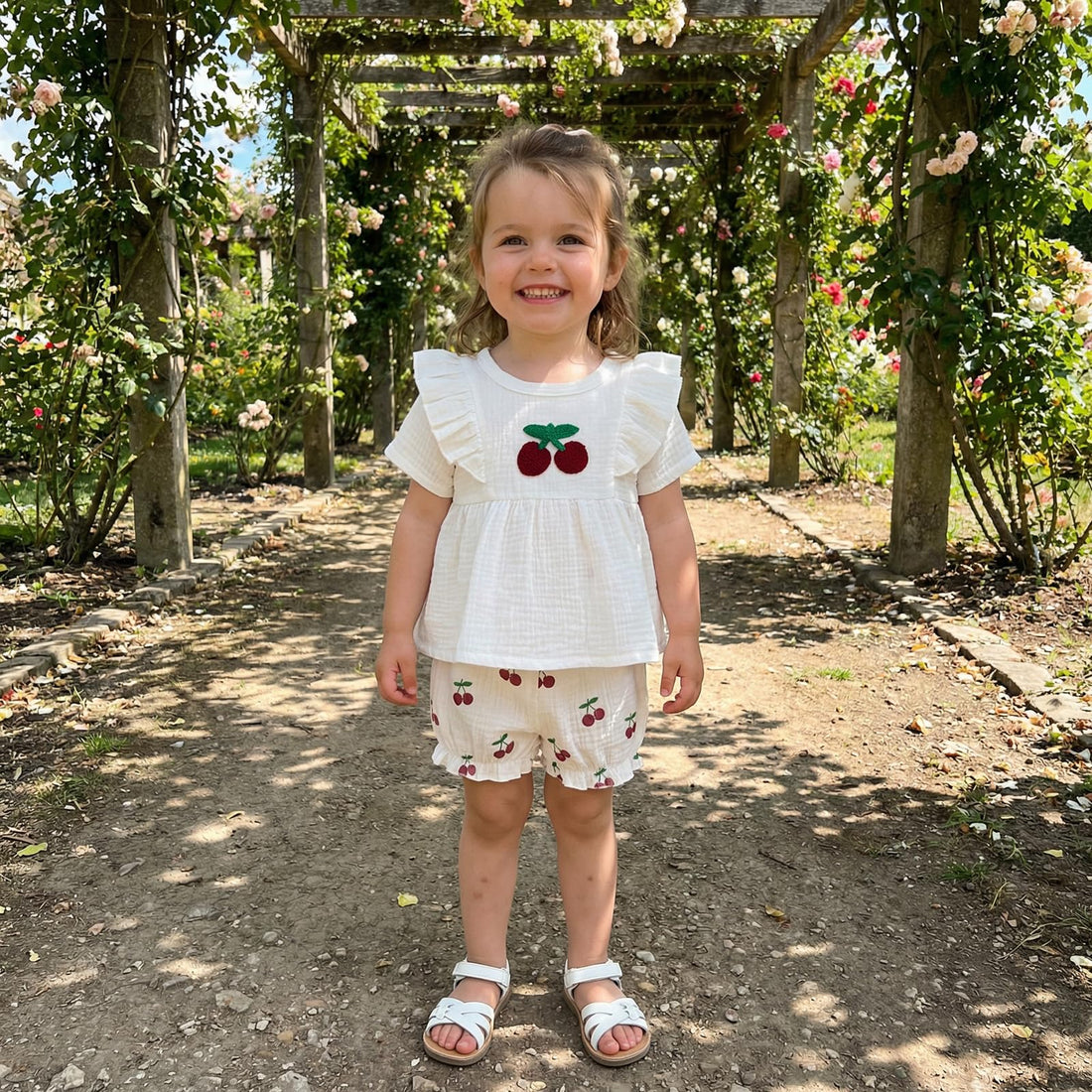 Amnnchya Toddler Girl Clothes Baby Summer Spring Outfits Cute Bow Button Smocked Ruffle Sleeve Tops ＋ Girls Shorts Set WEBE CLOTHING