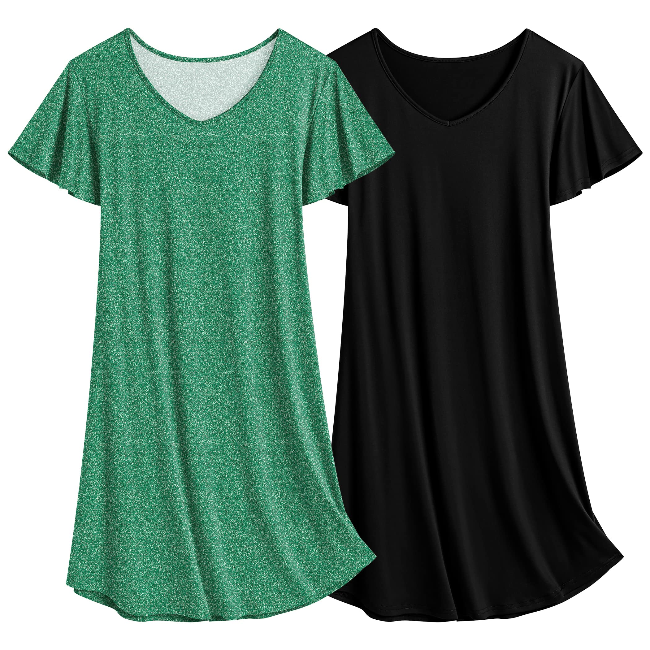 Ekouaer 2 Pack Women's Nightgown Short Sleeve Nightshirts Comfy Soft Pajama Sleep Dress