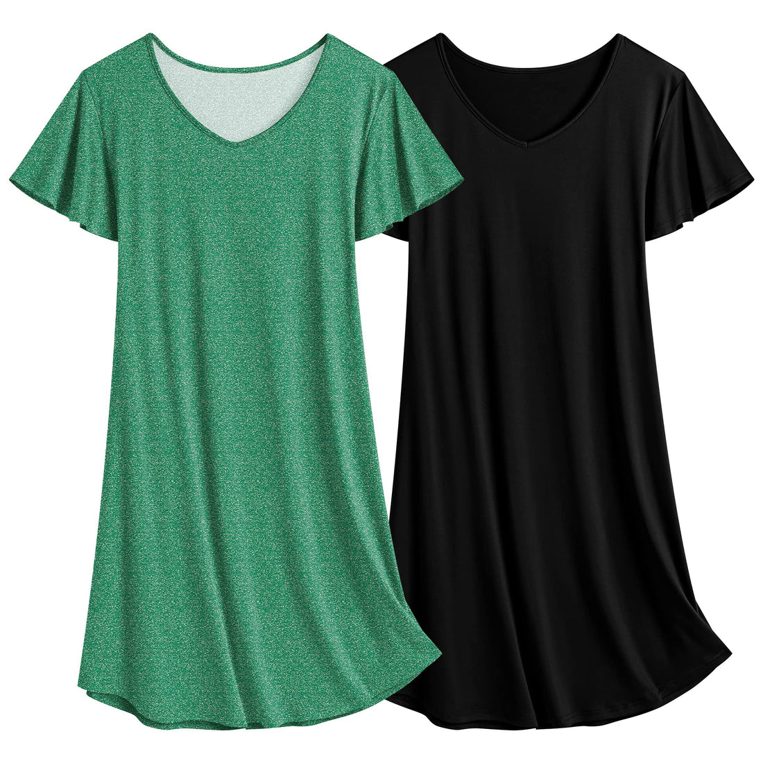 Ekouaer 2 Pack Women's Nightgown Short Sleeve Nightshirts Comfy Soft Pajama Sleep Dress