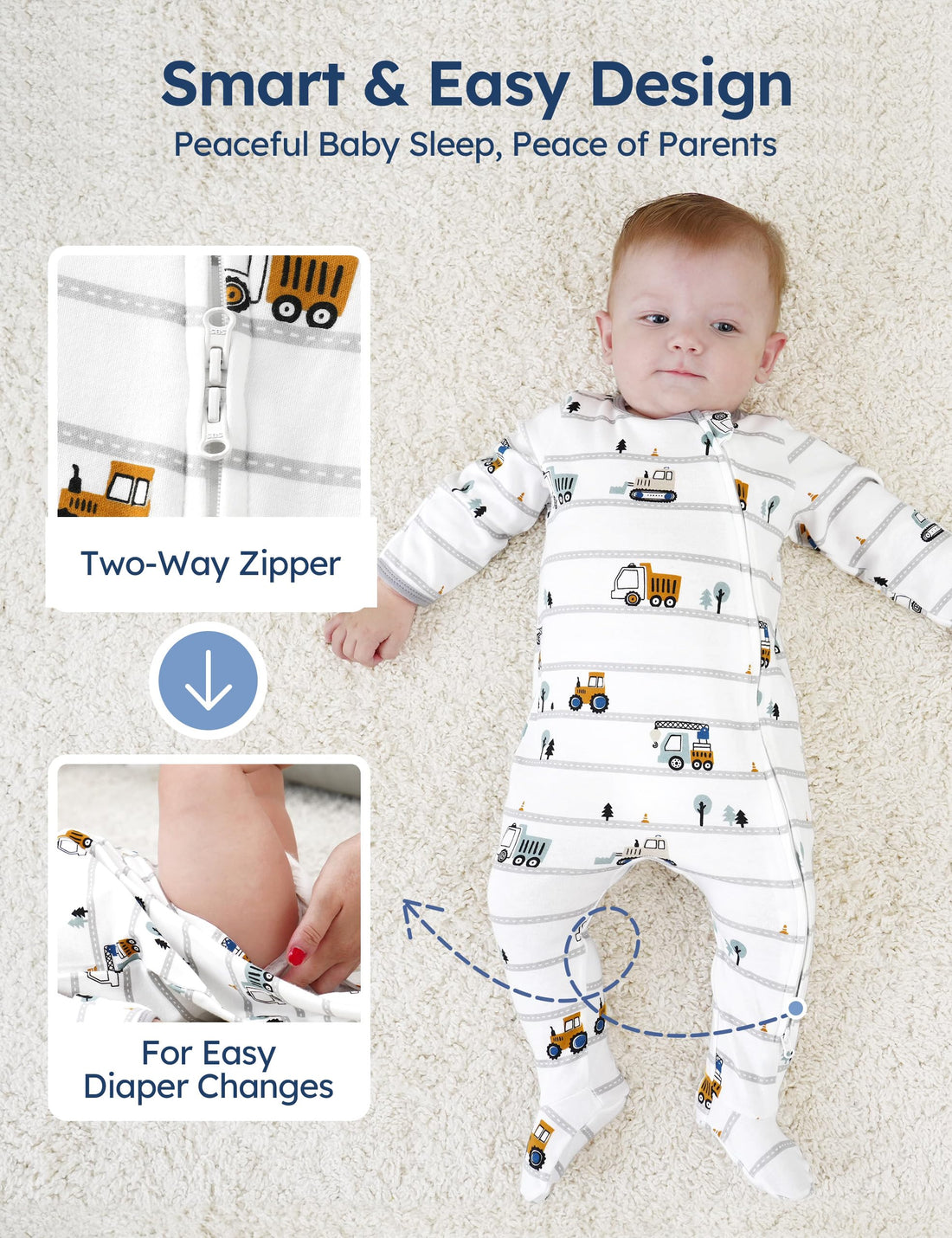 Unnivoll Baby Pajamas 100% Cotton Baby Sleepers for Newborn 0-3 3-6 6-9 Months 3Pcs Footie Pajamas Baby Boys Girls Clothes