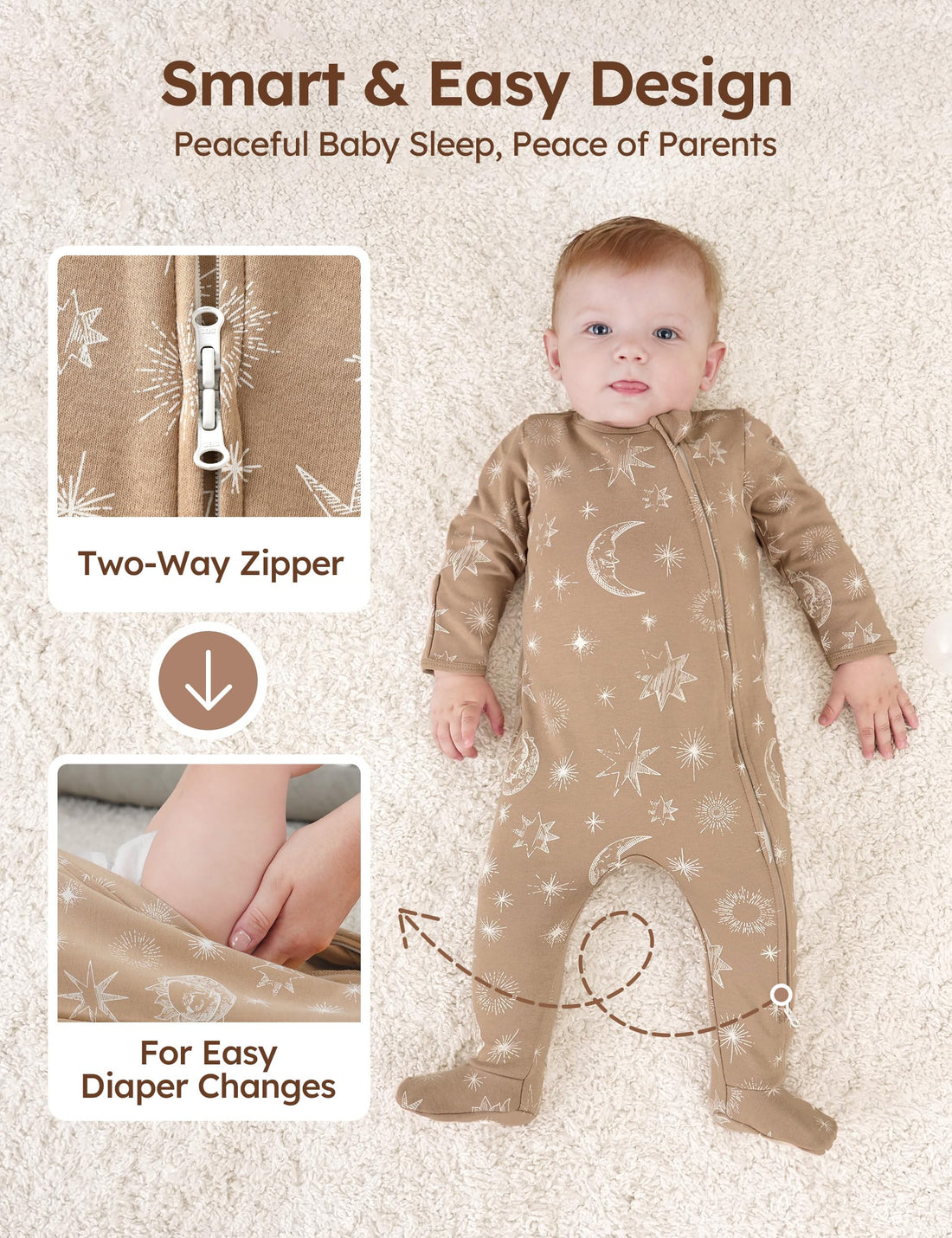 Unnivoll Baby Pajamas 100% Cotton Baby Sleepers for Newborn 0-3 3-6 6-9 Months 3Pcs Footie Pajamas Baby Boys Girls Clothes