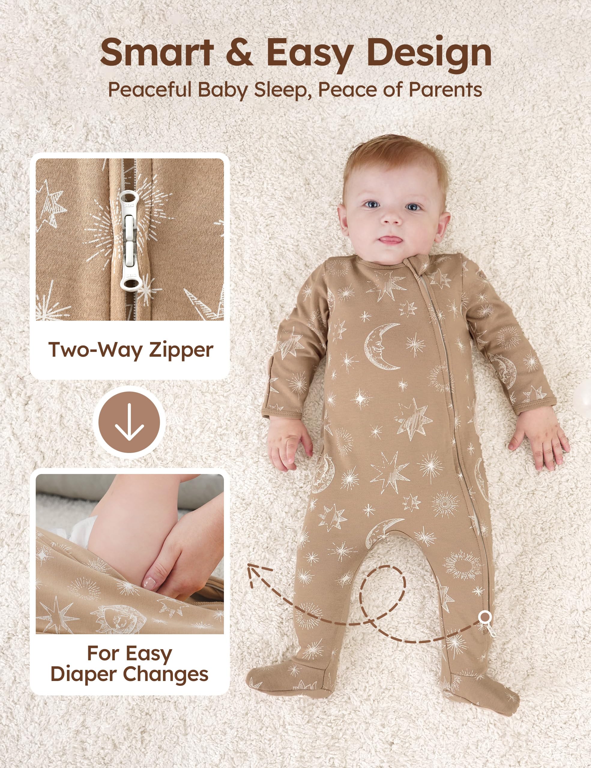 Unnivoll Baby Pajamas 100% Cotton Baby Sleepers for Newborn 0-3 3-6 6-9 Months 3Pcs Footie Pajamas Baby Boys Girls Clothes
