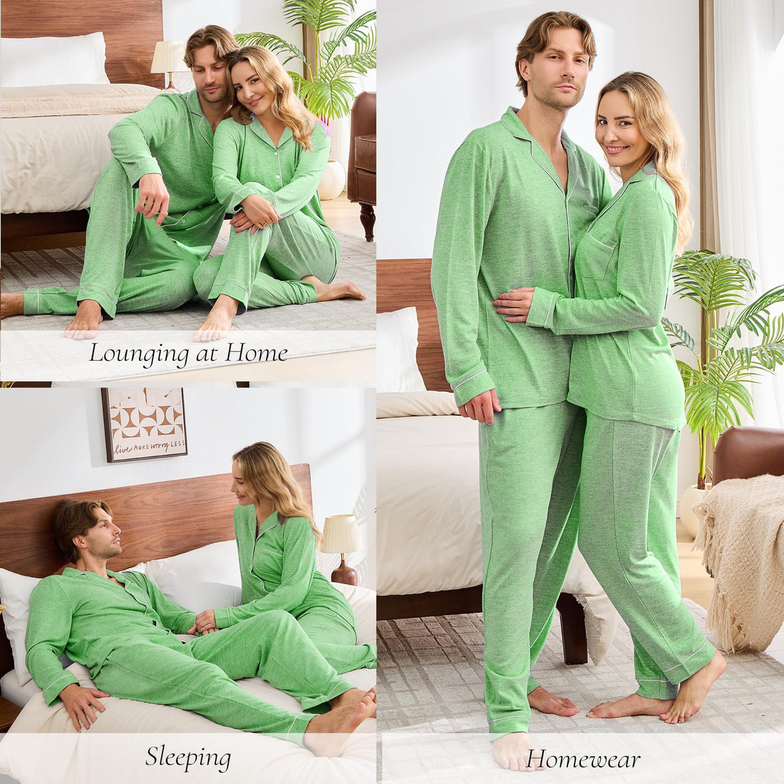 PJGGZ Matching Pajamas for Couples, Button Down Loungewear Soft Warm Long Sleeve Sleepwear His and Hers Pajamas Sets WEBE CLOTHING