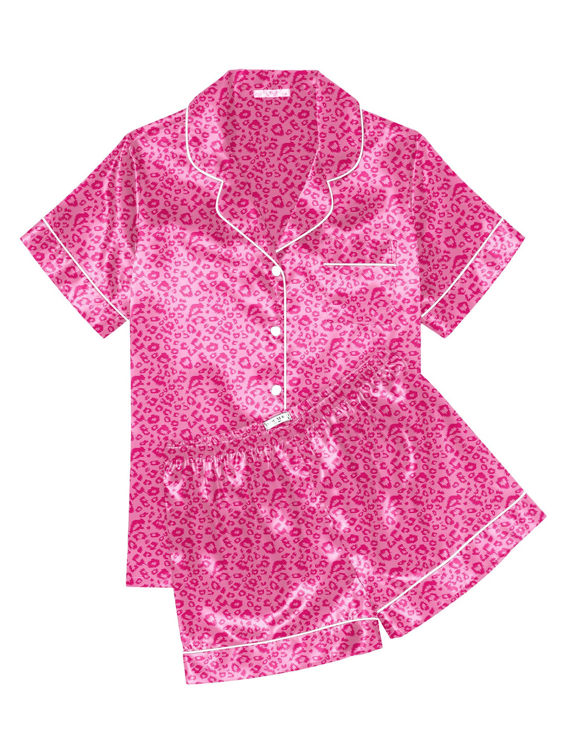 Ekouaer Womens Silk Satin Pajama Sets Soft Short Sleeve Button Down Sleepwear Top and Shorts 2 Piece Pjs Lounge Set