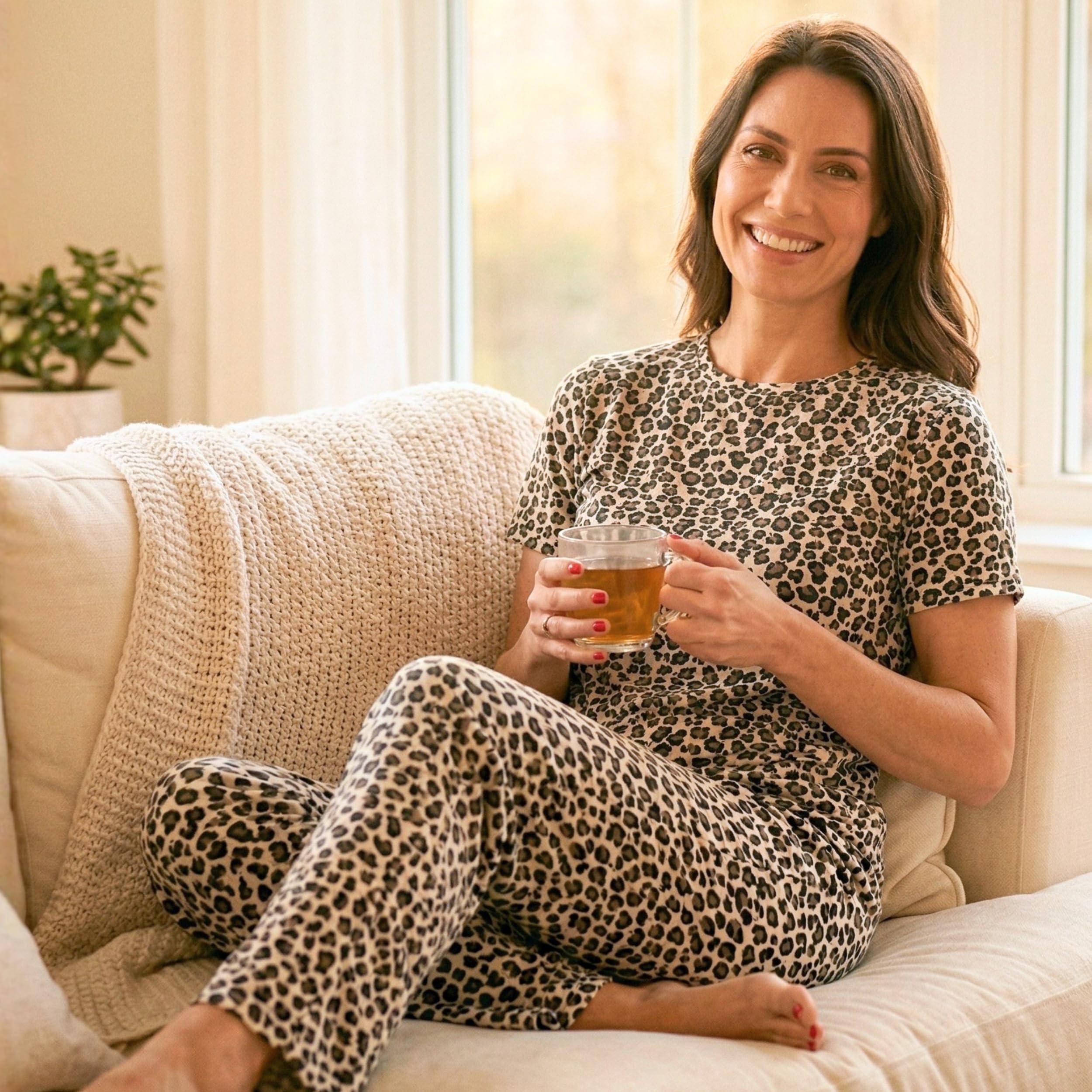 Just Love Women's Pajama Set, Soft Stretch Short Sleeve Crew Neck Top and PJ Pants with Two Pockets WEBE CLOTHING