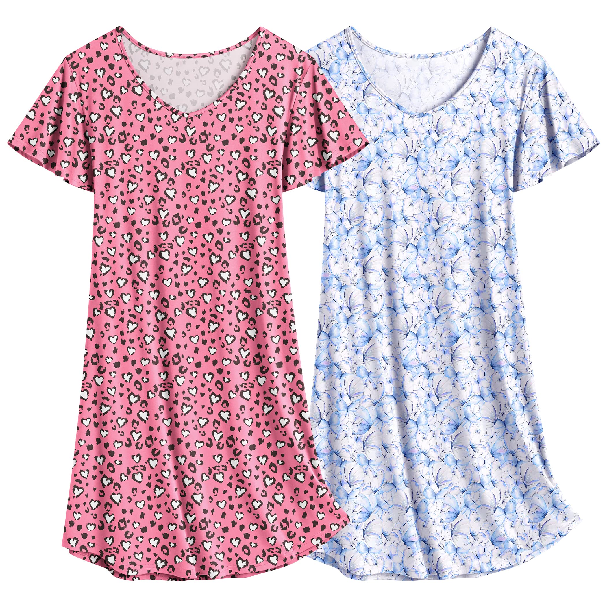 Ekouaer 2 Pack Women's Nightgown Short Sleeve Nightshirts Comfy Soft Pajama Sleep Dress
