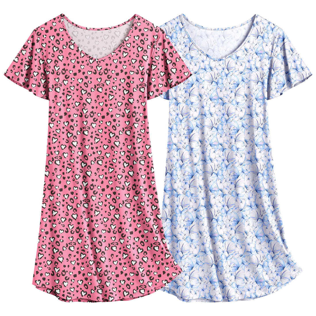 Ekouaer 2 Pack Women's Nightgown Short Sleeve Nightshirts Comfy Soft Pajama Sleep Dress