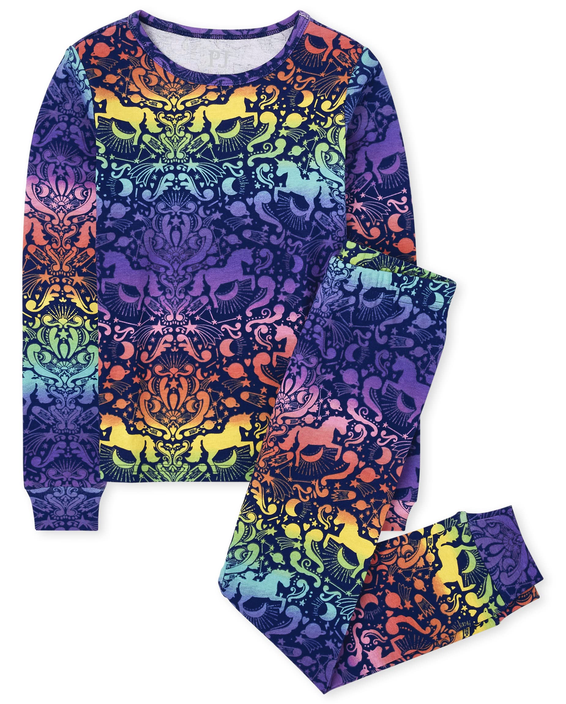 The Children's Place girls Long Sleeve Top and Pants Snug Fit 100% Cotton 2 Piece Pajama Set