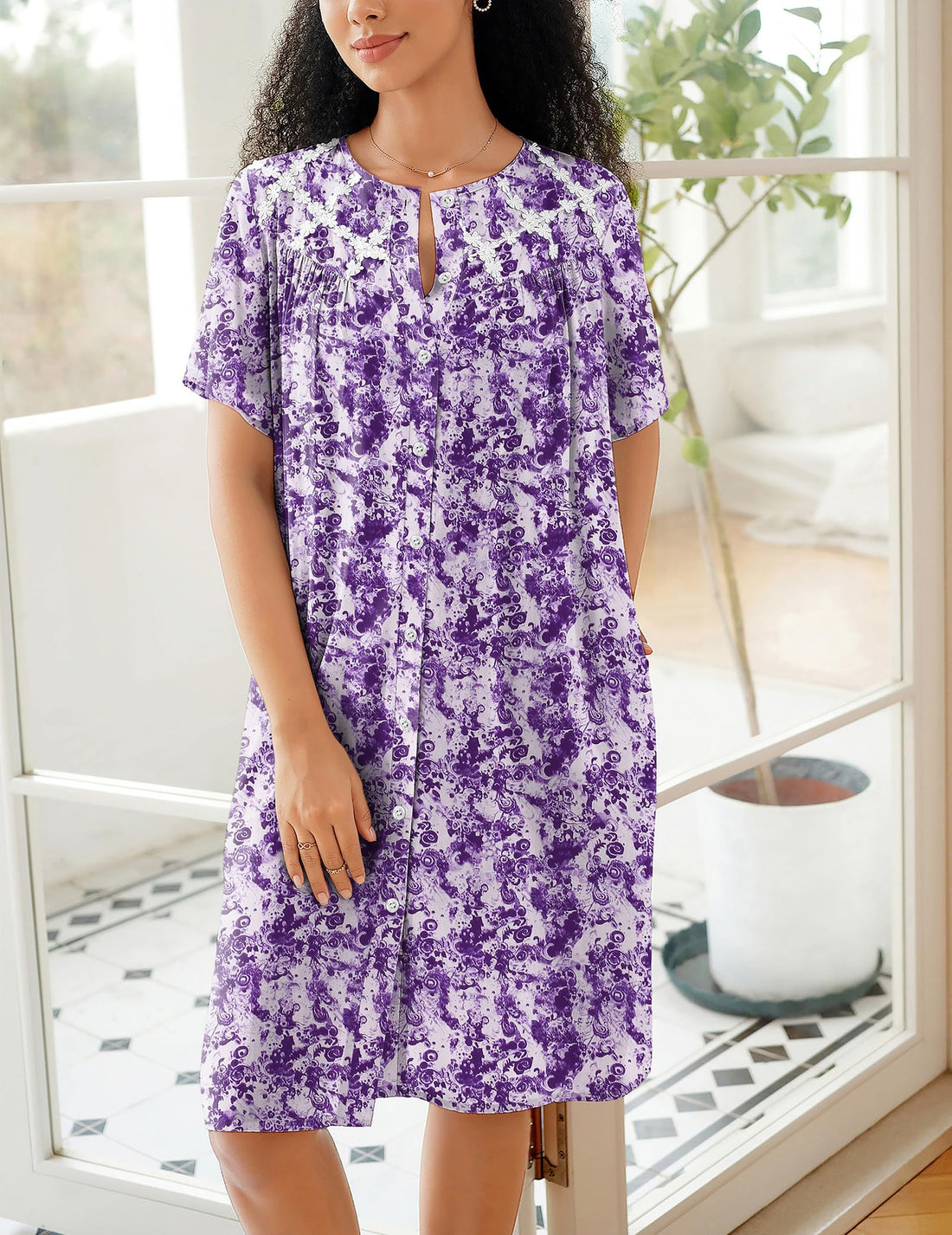 Ekouaer House Dress for Women Button Down Nightgown Short Sleeve Housecoat with pockets S-4XL WEBE CLOTHING