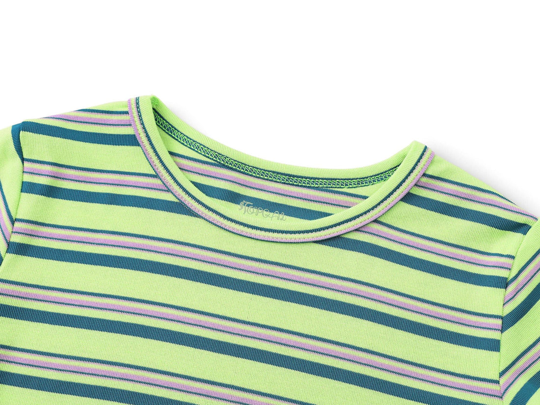 Topgal Summer Pajamas for Unisex Kids - Purple & Brown Stripe Snug Fit Pull-On Short Sleeve Sleepwear Pjs Set Size 2T-10
