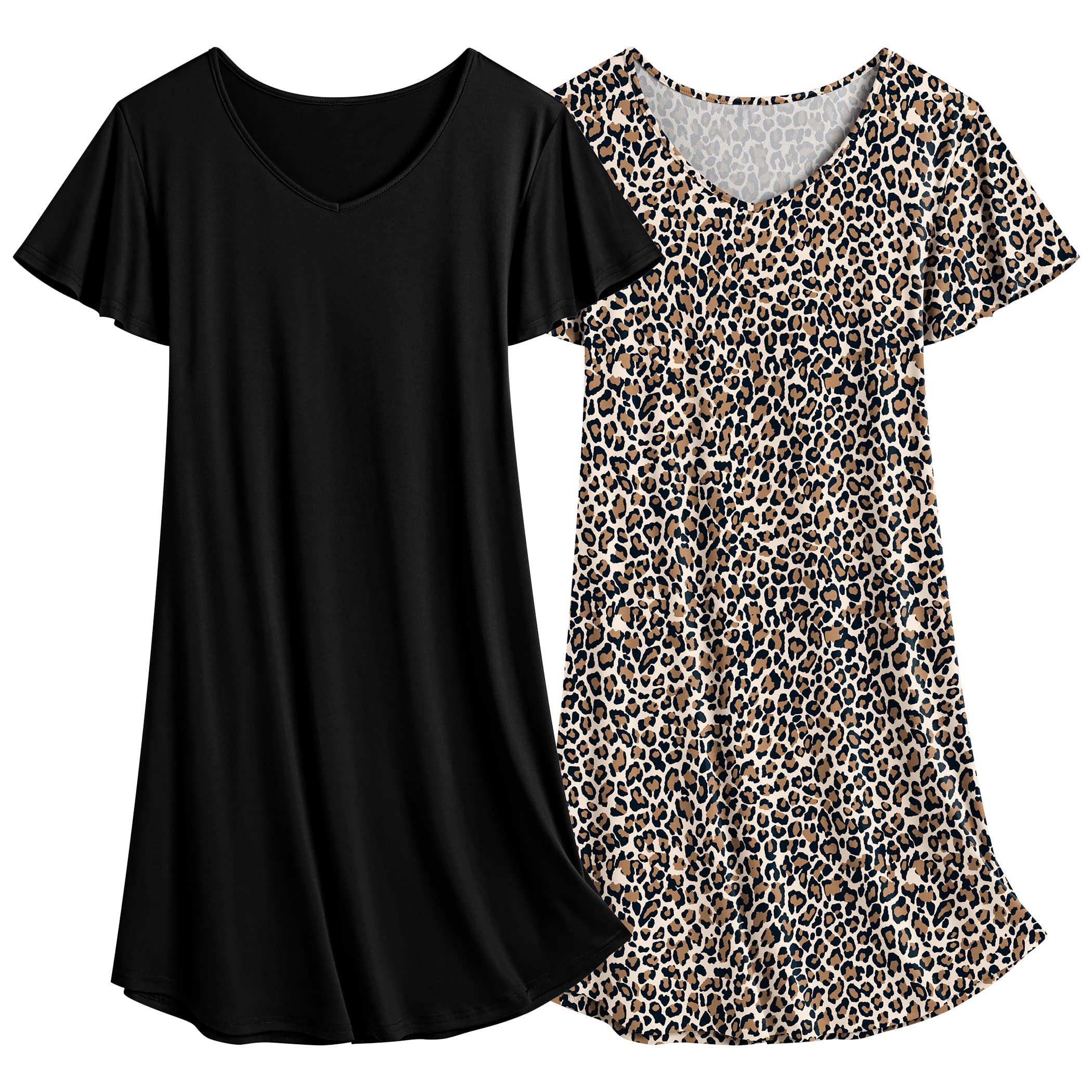Ekouaer 2 Pack Women's Nightgown Short Sleeve Nightshirts Comfy Soft Pajama Sleep Dress
