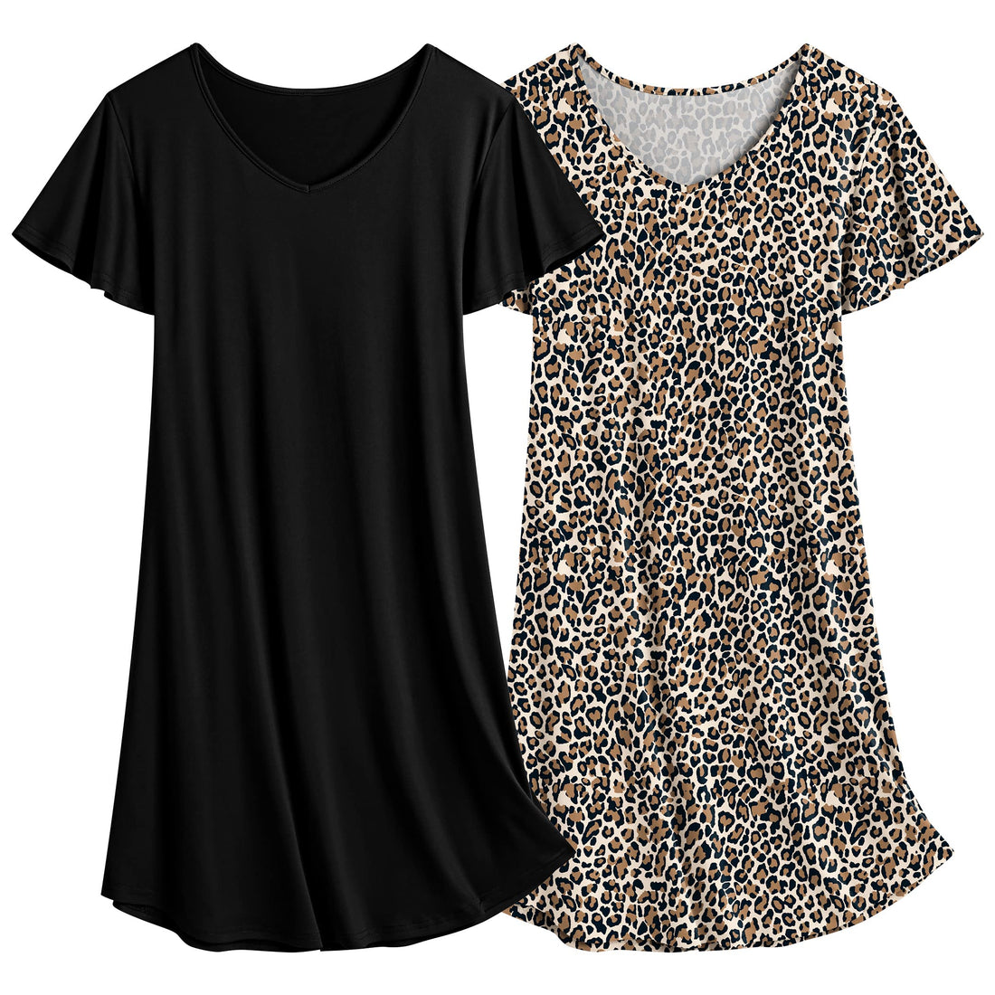 Ekouaer 2 Pack Women's Nightgown Short Sleeve Nightshirts Comfy Soft Pajama Sleep Dress