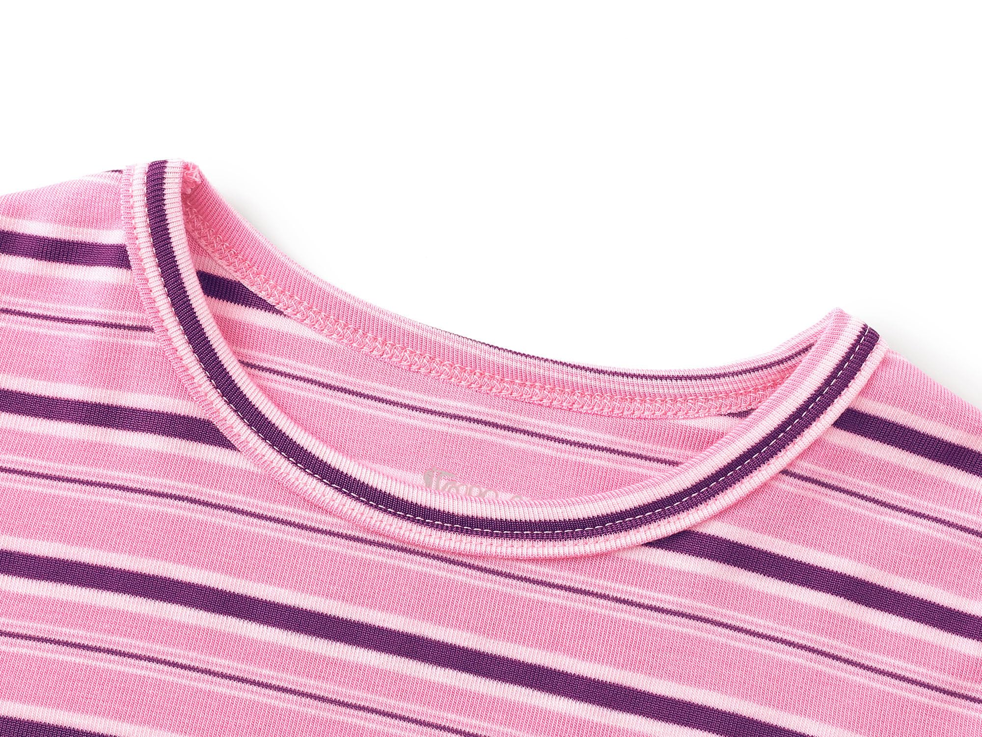 Topgal Summer Pajamas for Unisex Kids - Purple & Brown Stripe Snug Fit Pull-On Short Sleeve Sleepwear Pjs Set Size 2T-10