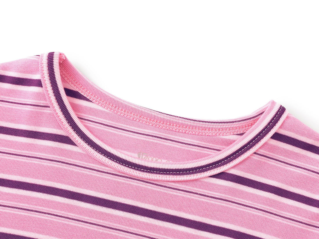 Topgal Summer Pajamas for Unisex Kids - Purple & Brown Stripe Snug Fit Pull-On Short Sleeve Sleepwear Pjs Set Size 2T-10
