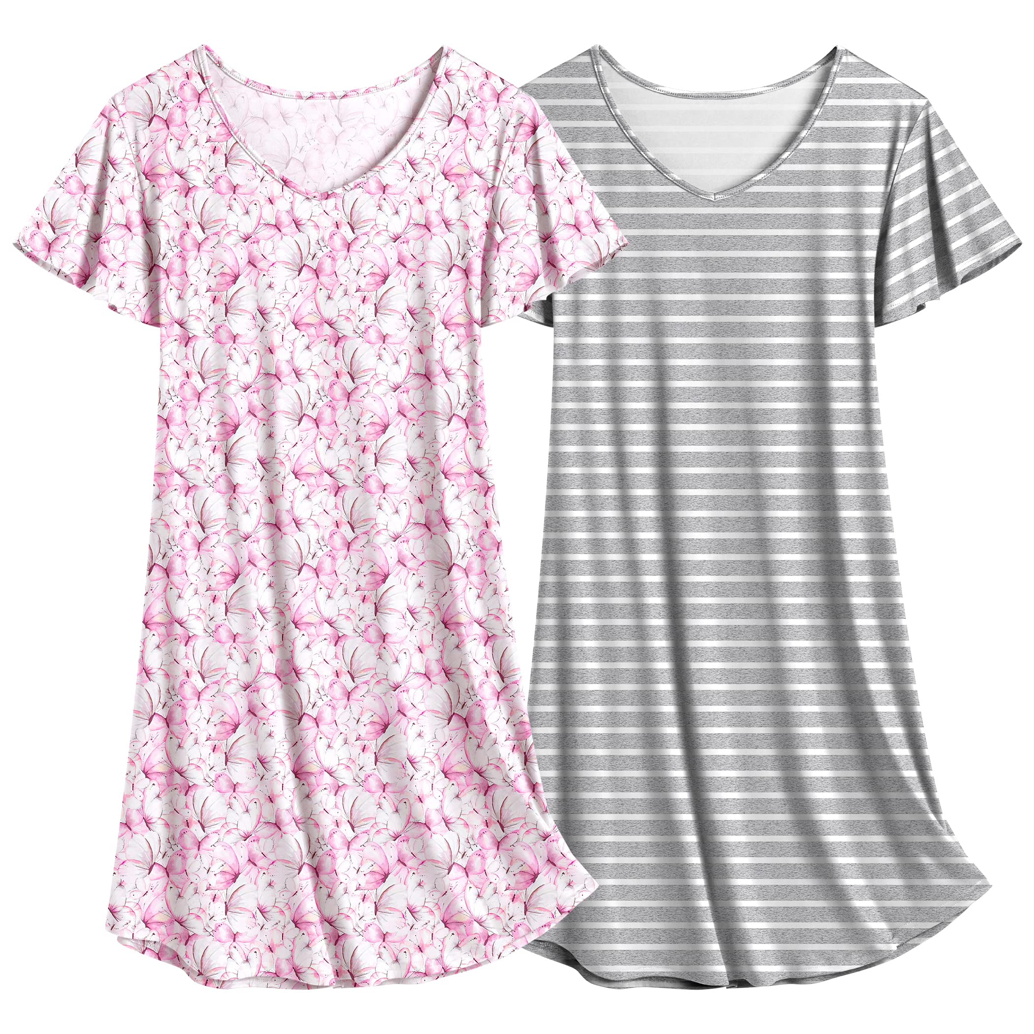 Ekouaer 2 Pack Women's Nightgown Short Sleeve Nightshirts Comfy Soft Pajama Sleep Dress
