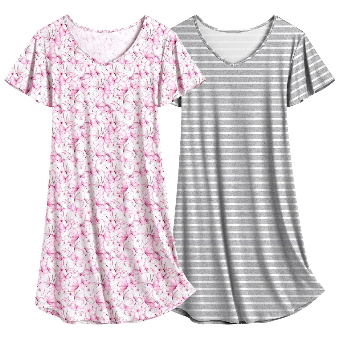 Ekouaer 2 Pack Women's Nightgown Short Sleeve Nightshirts Comfy Soft Pajama Sleep Dress