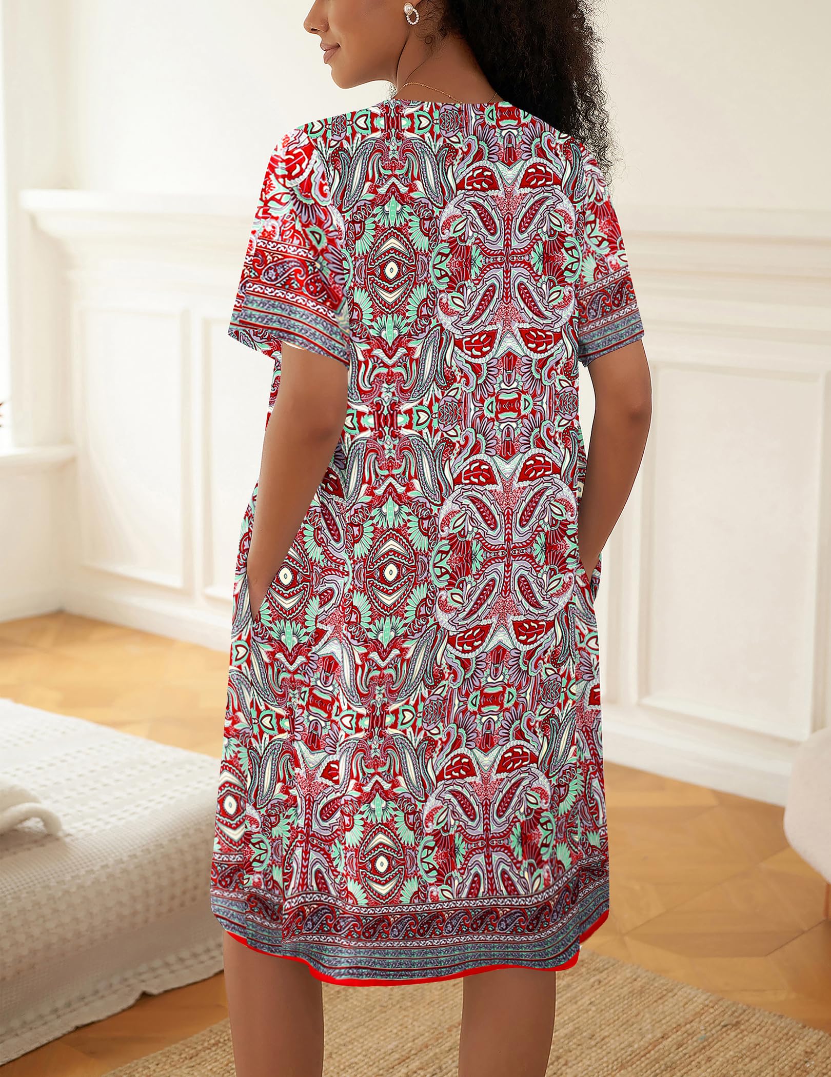 Ekouaer House Dress for Women Button Down Nightgown Short Sleeve Housecoat with pockets S-4XL WEBE CLOTHING