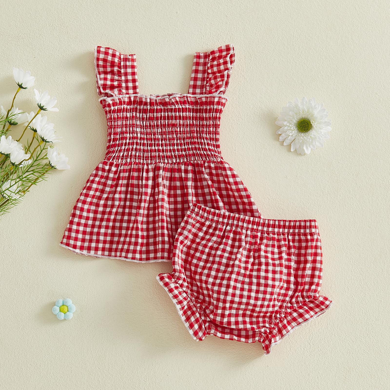 Baby Girl Clothes Infant Summer Outfits Set Plaid Ruffle Sleeve Shirt Tops and Bloomers Shorts WEBE CLOTHING